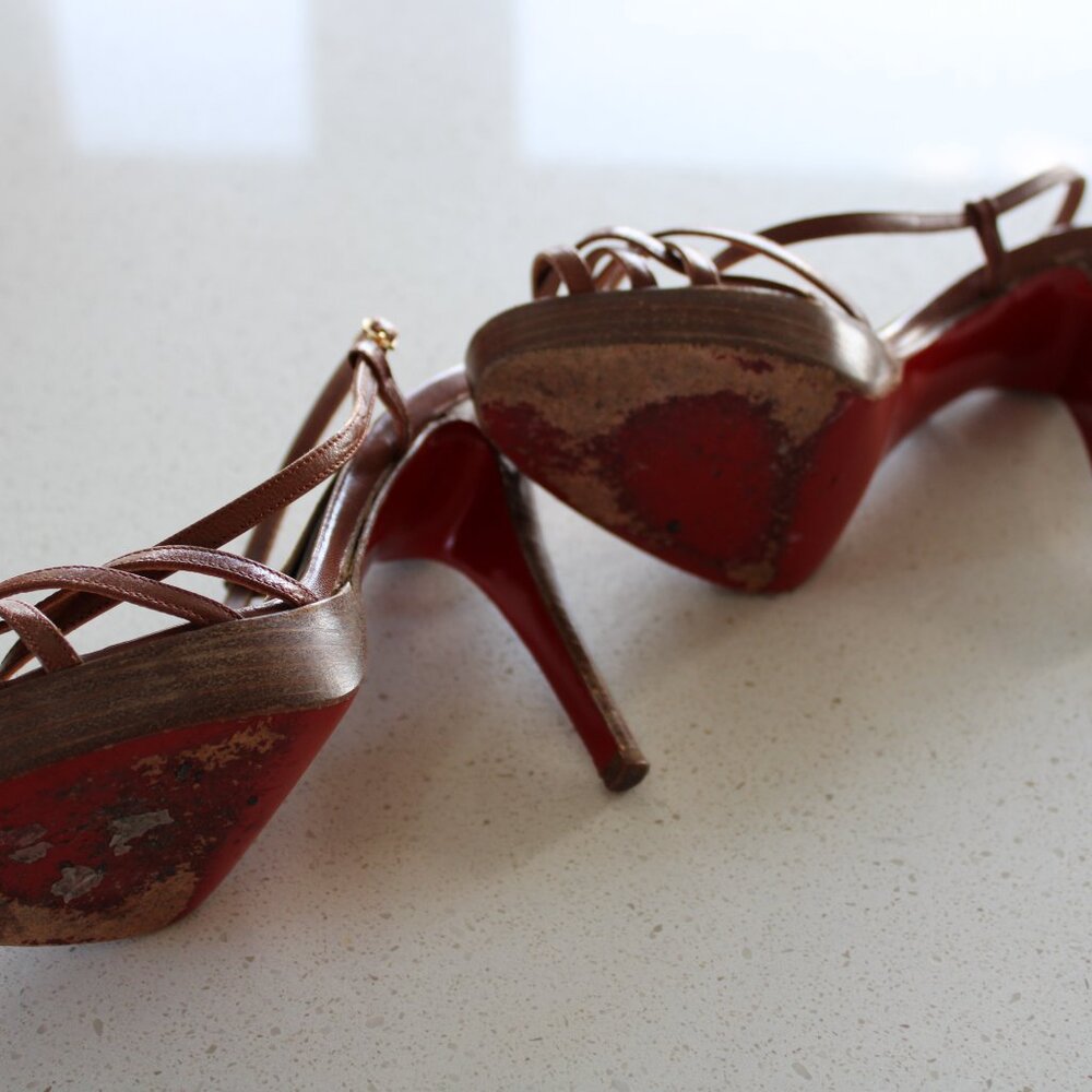 Christian Louboutin Brown Strappy Leather High Heels - Picture 4 of 4